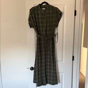 Calvin Klein Olive Plaid Midi Dress
